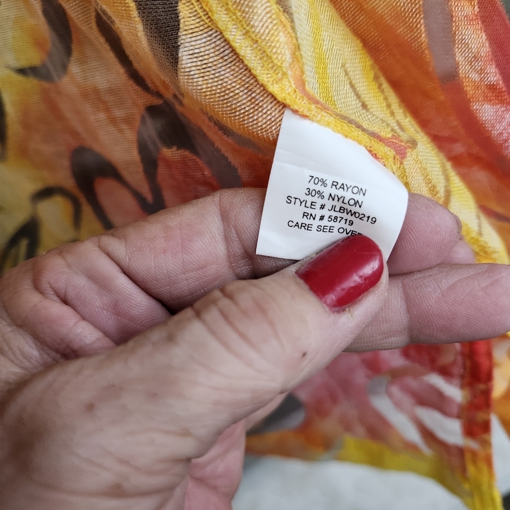 Valerie Stevens Orange and Yellow Sheer Floral Shirt - Picture 3 of 4